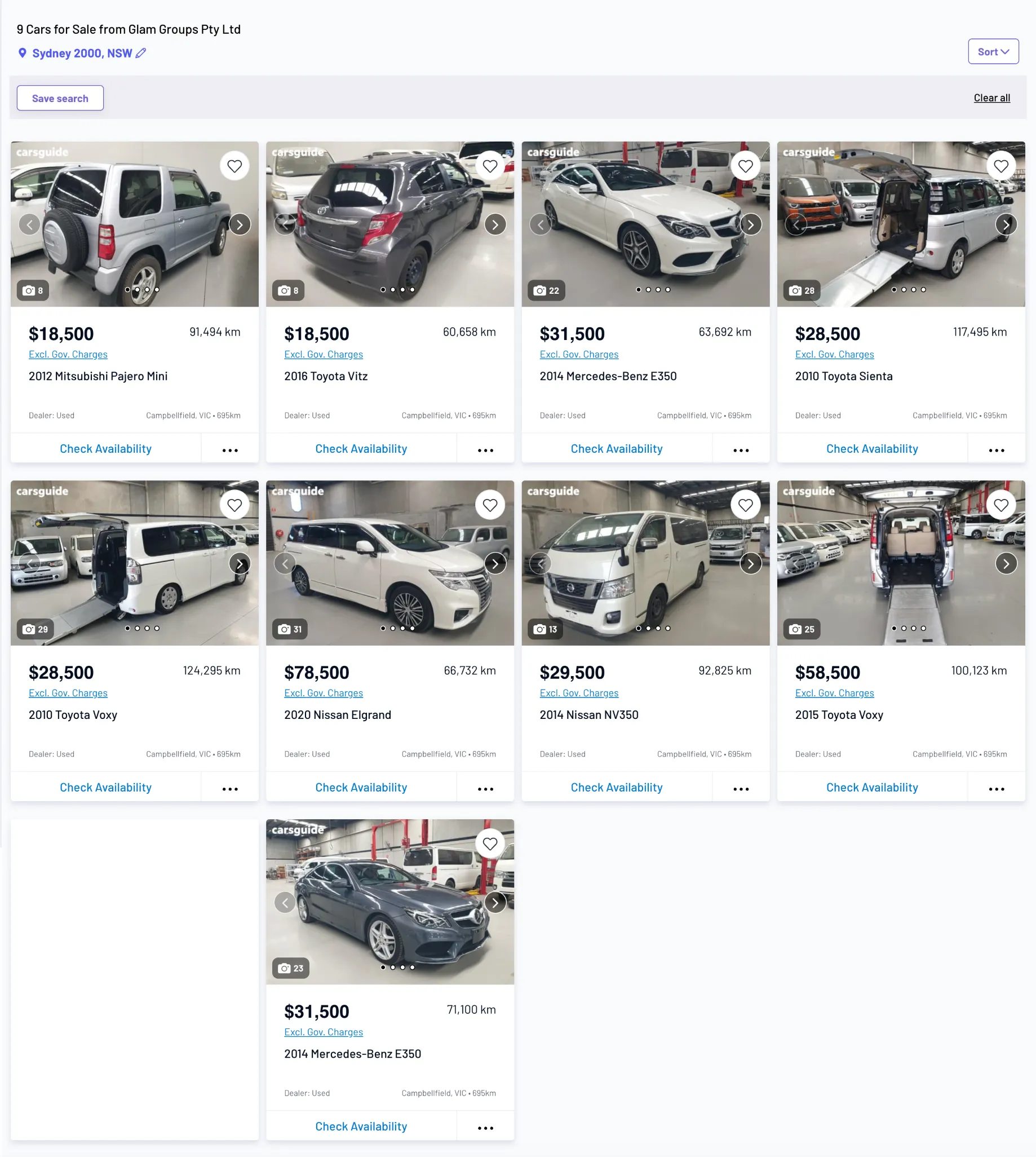 glamgroups vehicle stocks on carsguide.com